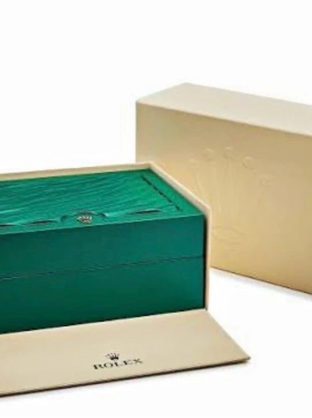 Rolex Large Wooden Presentation Watch Box Set Green & Cream - Picture 2 of 8